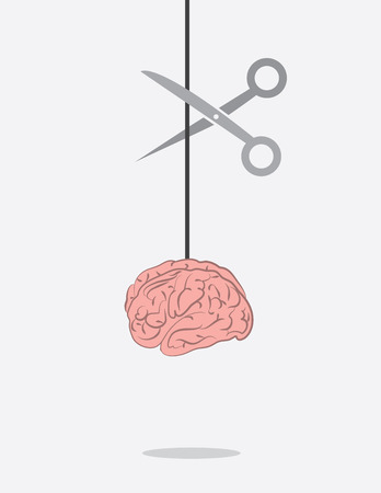 Brain on a string about to be cut with scissorsのイラスト素材