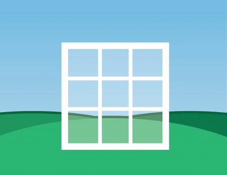 Window frame floating over the ground outsideのイラスト素材