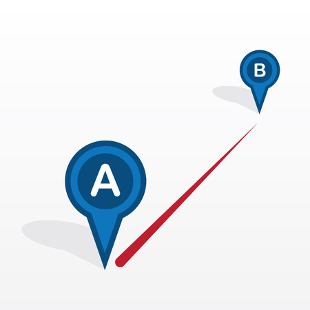 Point A to point B with connecting red lineのイラスト素材