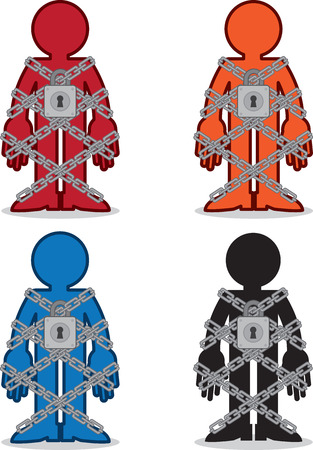 Isolated silhouetted figures locked up in chains various colorsのイラスト素材