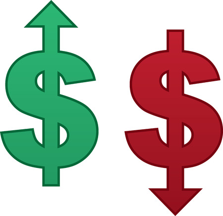 Isolated dollar sign with arrow pointing up and arrow pointing downのイラスト素材