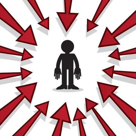 Multiple arrows pointing at standing figureのイラスト素材