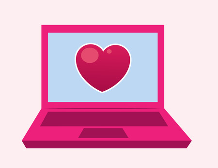 Pink laptop with heart on the screenのイラスト素材