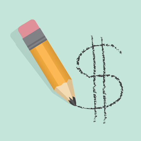 Pencil drawing dollar sign on light green backgroundのイラスト素材