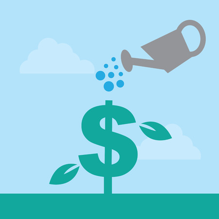 Dollar sign watered by watering canのイラスト素材