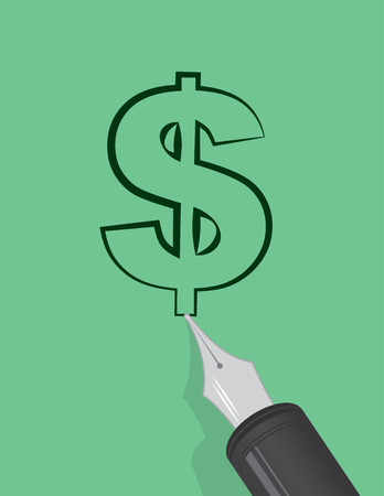 Pen drawing dollar sign on green backgroundのイラスト素材