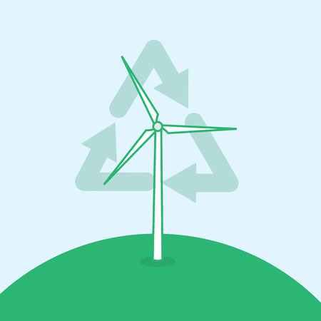 Wind turbine on the top of a hill with recycle symbol