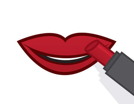 Putting red lipstick on lipsのイラスト素材