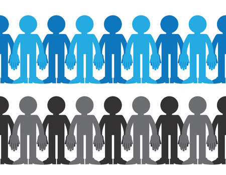 Figures holding hands in black and white and blueのイラスト素材