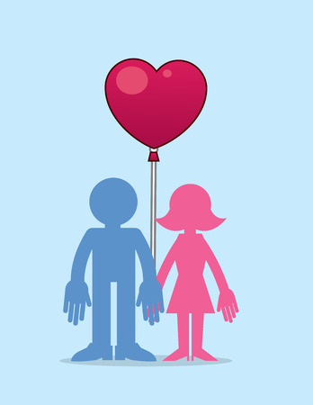 Man and woman couple holding heart balloonのイラスト素材