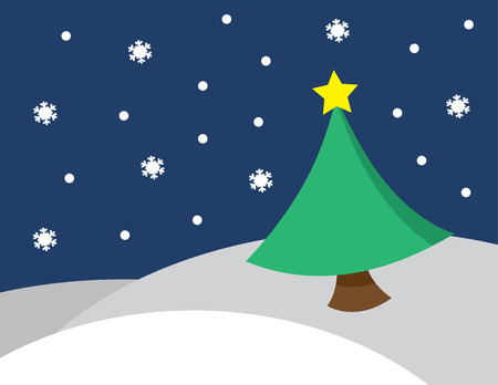 Winter scene snowing with star on top of christmas treeのイラスト素材