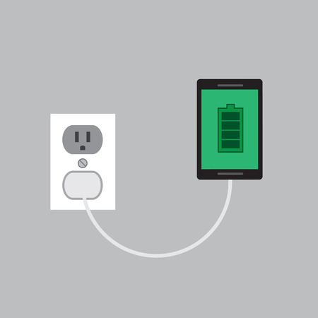 Phone connected and charging to wall plugのイラスト素材