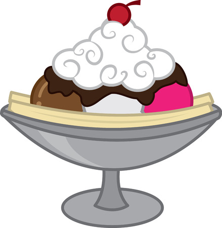 Banana split with hot fudge whipped cream and cherry.のイラスト素材