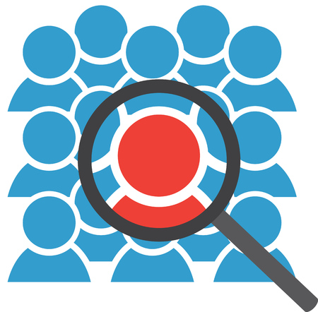 Group icon with magnifying glass on center figureのイラスト素材
