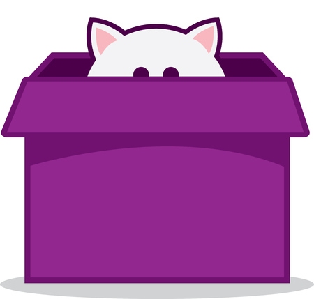 Cat peeking out of purple boxのイラスト素材