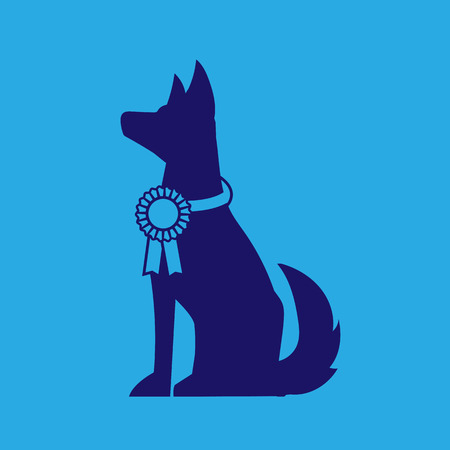 Dog with blue ribbon and blue backgroundのイラスト素材