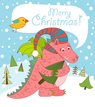 Christmas greeting card with dragon. 2012 year.のイラスト素材