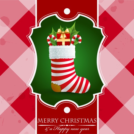 Christmas vintage background with gifts in sock.のイラスト素材