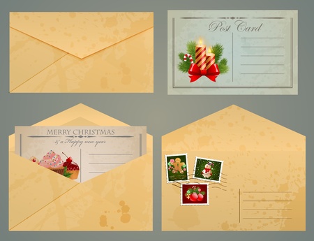 Christmas vintage postcards and envelopes with stamps.のイラスト素材