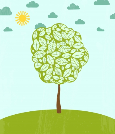 Abstract summer background with tree. Vector illustration.のイラスト素材