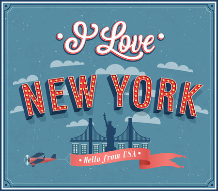 Vintage greeting card from New York - USA. Vector illustration.のイラスト素材