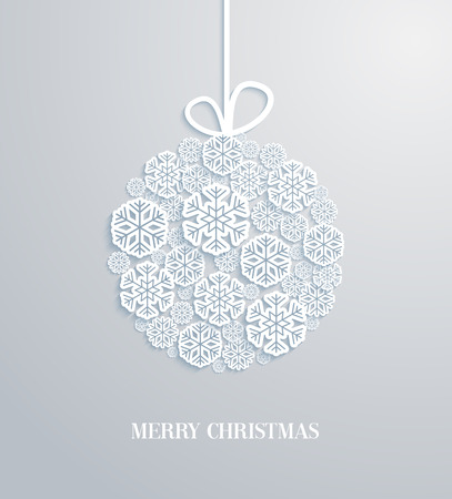 Christmas card with hanging toy made of paper snowflakes. Vector illustration.のイラスト素材