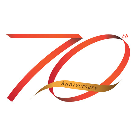Handwriting ribbon style celebrating, anniversary of number 70th year, Luxury duo tone red and gold.のイラスト素材