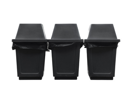 Three of black trash, waste bin on isolate backgroundの写真素材