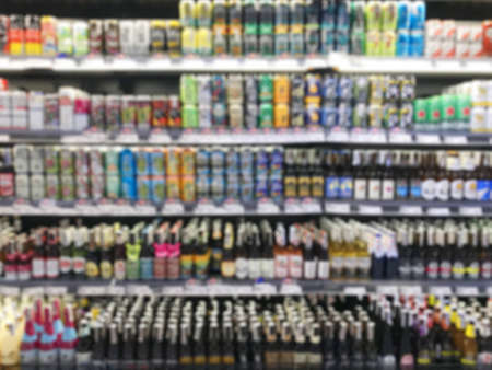 Blurry - Blur image of fresh vegetables and fruits on shelf in supermarket convenience store for background.の写真素材