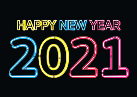 Neon light effect, Happy new year 2021, neon pink for invitation card, backdrop, label or stationary