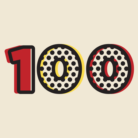Celebrating, anniversary of number 100th year anniversary. In colorful pop art retro-vintage style, color halftone vector  for  birthday, backdrop, label, logo , advertising or stationary.のイラスト素材
