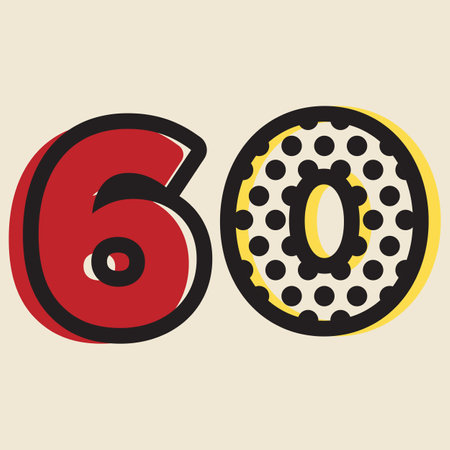 Celebrating, anniversary of number 60th year anniversary. In colorful pop art retro-vintage style, color halftone vector  for  birthday, backdrop, label, logo , advertising or stationary.のイラスト素材