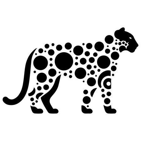 Discover this stunning tribal style silhouette of a leopard, crafted with intricate patterns and bold lines. Perfect for tattoo designs, t shirt prints, and wall art, this vector graphic offers a unique take on the majestic leopard. Its abstract detailing and circular elements bring a modern yet traditional touch, suitable for wildlife lovers and graphic designers alike. Ideal for use in digital and print projects.のイラスト素材