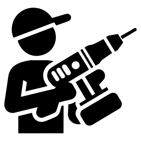 Worker in Hard Hat with Power Drill Iconのイラスト素材