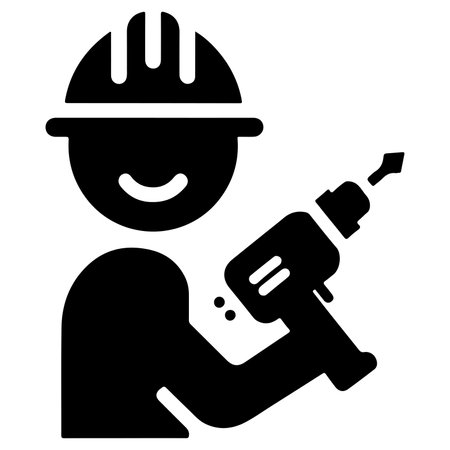 Happy Construction Worker with Drill Iconのイラスト素材