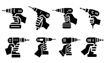 Hands Holding Power Drills Icon Collectionのイラスト素材