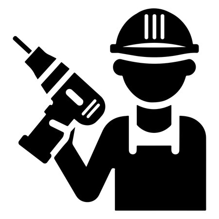 Construction Worker with Hard Hat and Drill Iconのイラスト素材