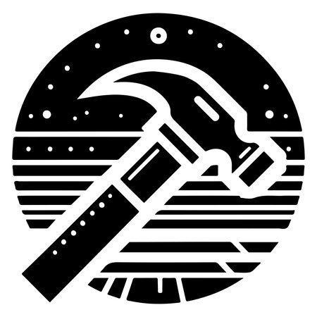 Creative Black Hammer Icon with Sun and Starsのイラスト素材