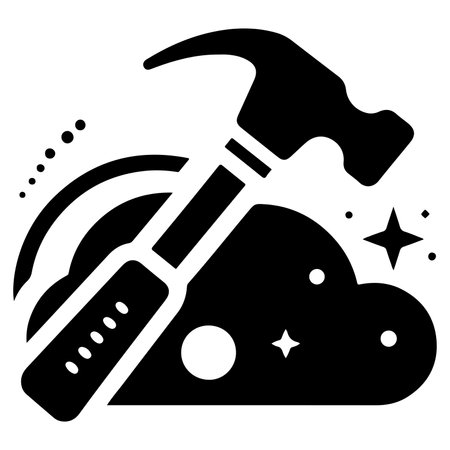Creative Black Hammer Icon with Cloud and Starsのイラスト素材