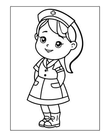 Printable Cute Nurse Coloring Pages for Kidsのイラスト素材