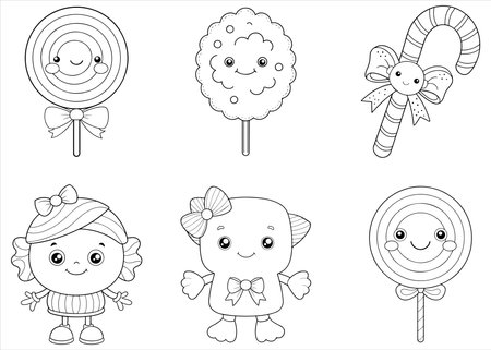 Sweet Treats Delight A Collection of Adorable Sweets In Black and Whiteのイラスト素材