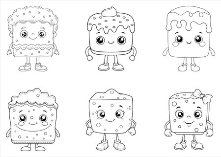 Cute Sweet Dessert Cartoon Coloring Book Collection for Kids and Adults to Relaxのイラスト素材