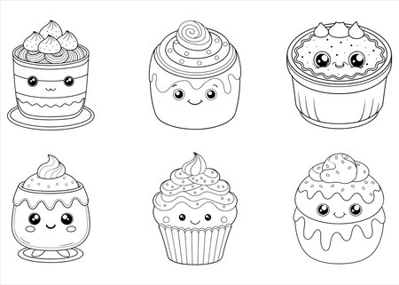 Cute Collection of Sweet Treats A Coloring Book Filled with Delectable Dessertsのイラスト素材