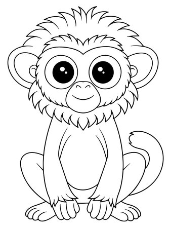 Cute Cartoon Monkey Illustration For Coloring Book Or Print Educational Drawing Page For Kids Who Love Animalsのイラスト素材