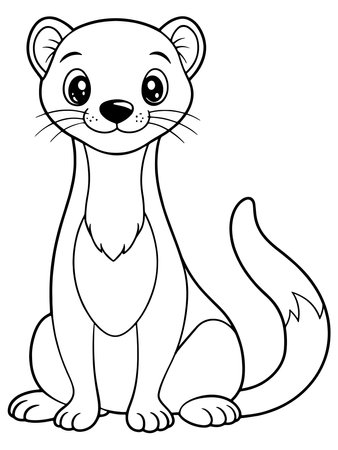 Cute Cartoon Weasel Illustration In Black And White Outline Style Fun Animal Page For Kids Creative Projectsのイラスト素材
