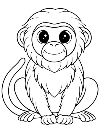 Monkey cartoon coloring page with cute primate animal art designed for kidsのイラスト素材