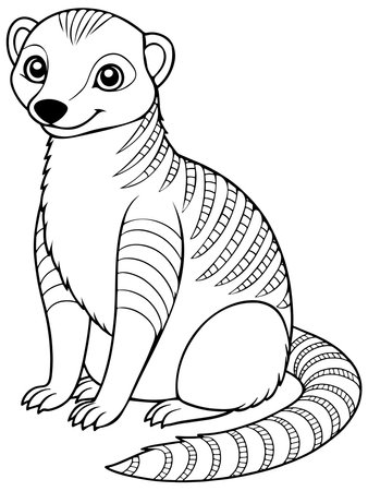 Banded mongoose coloring page featuring printable cute animal illustration for kidsのイラスト素材