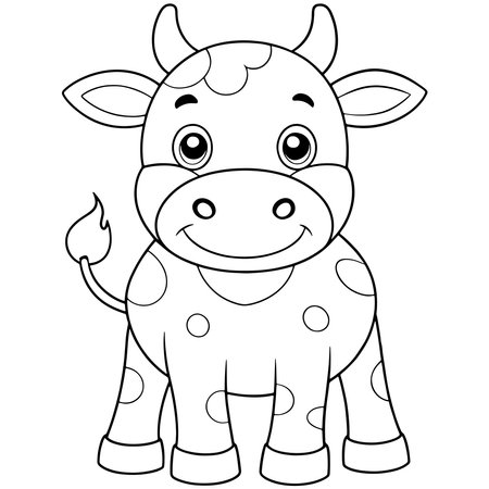Cartoon cow coloring page with cute farm animal illustration perfect for kidsのイラスト素材