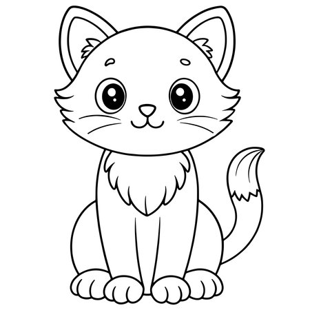 Golden cat coloring page with cute cartoon pet illustration designed for childrenのイラスト素材