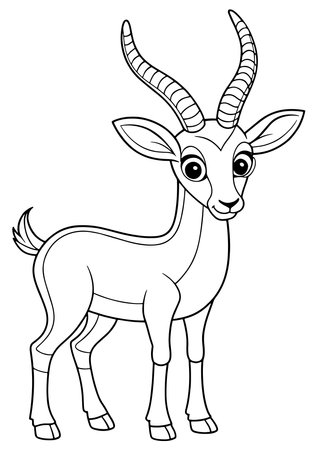 Grant gazelle cartoon line art with printable coloring page made for childrenのイラスト素材